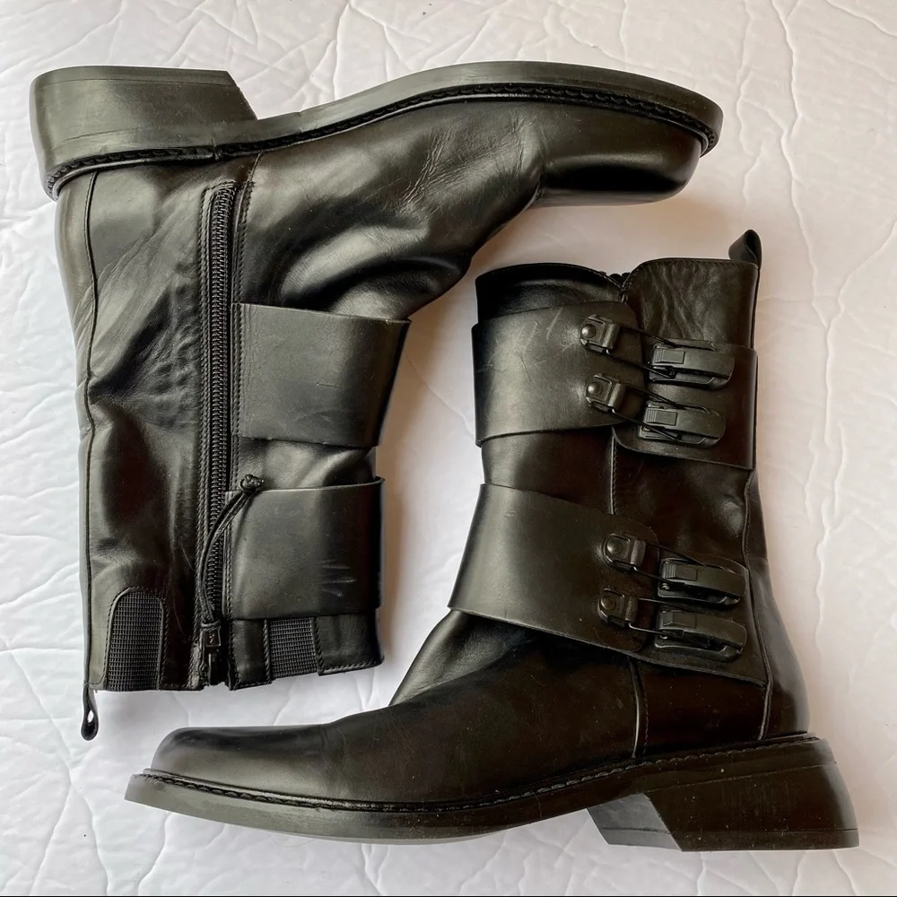 Donald J Pliner Double Buckle/ Hardware Combat Rock Moto  Boots - Picture 2 of 10